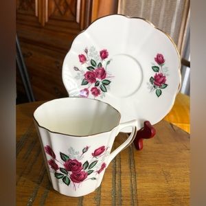Vintage Lefton Red Roses Teacup & Matching Saucer.